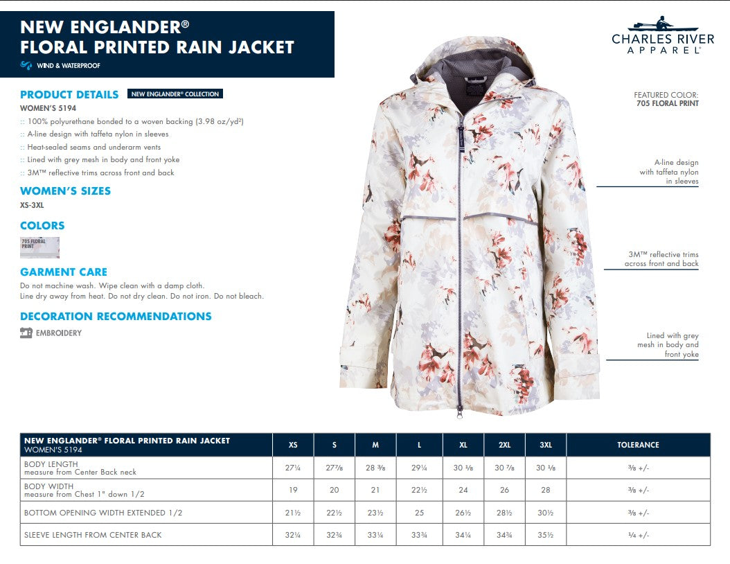 Charles River New Englander Rain Jacket Floral
