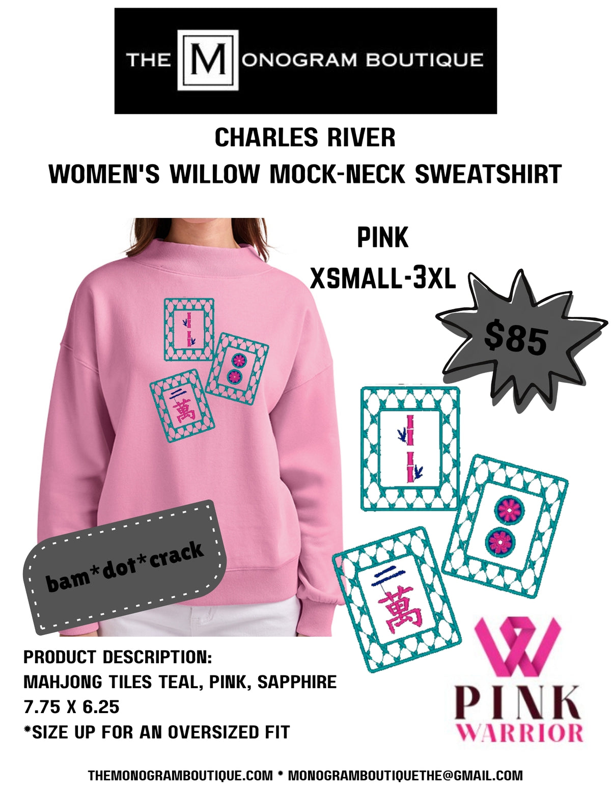 Pink Warriors Walk 2026 Charles River Ladies Mock Neck Sweatshirt
