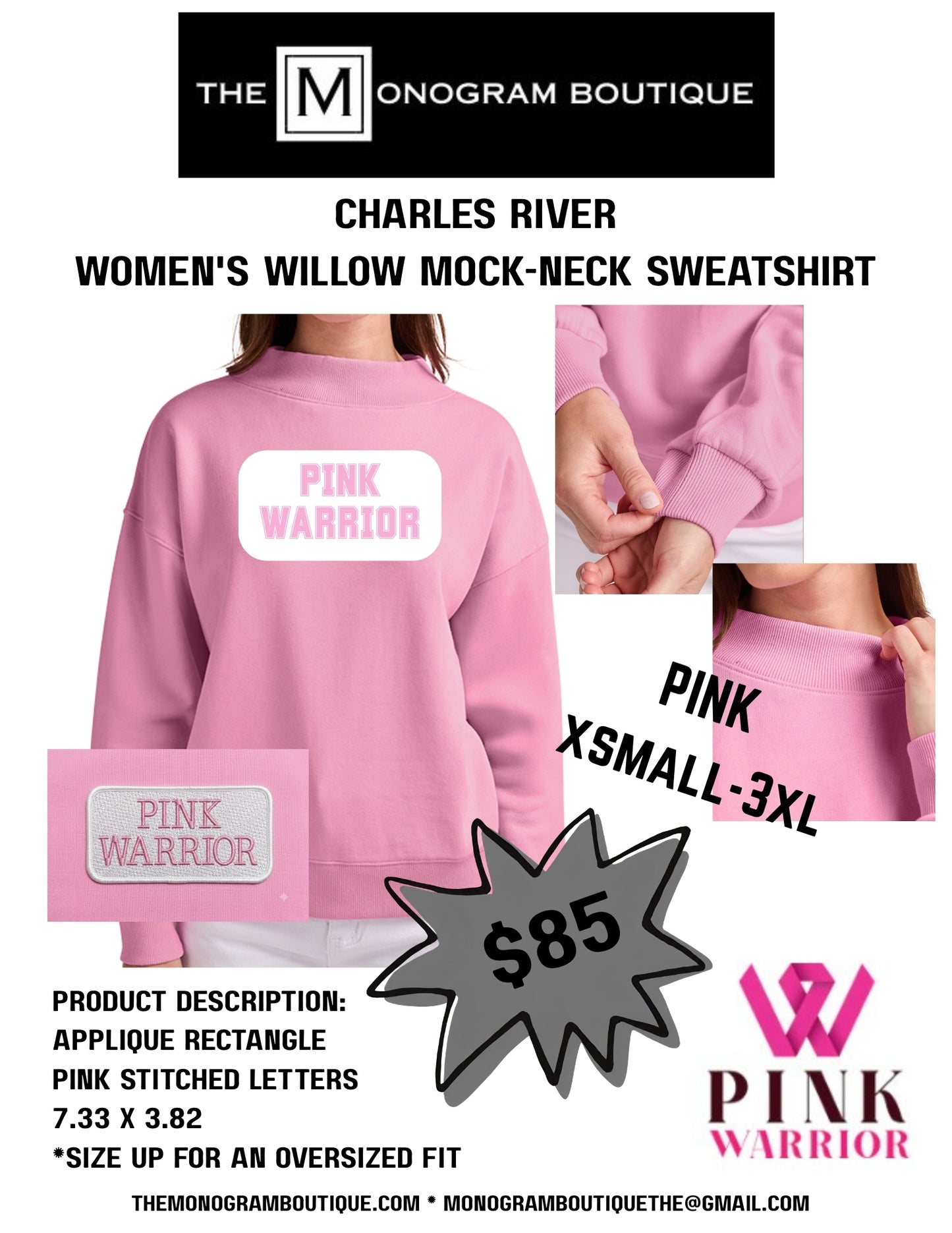 Pink Warriors Walk 2026 Charles River Ladies Mock Neck Sweatshirt