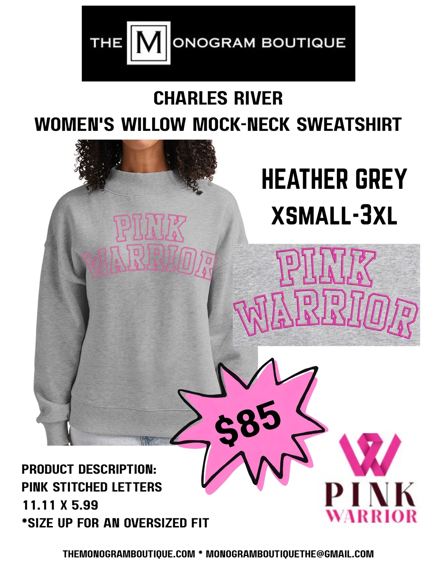Pink Warriors Walk 2026 Charles River Ladies Mock Neck Sweatshirt