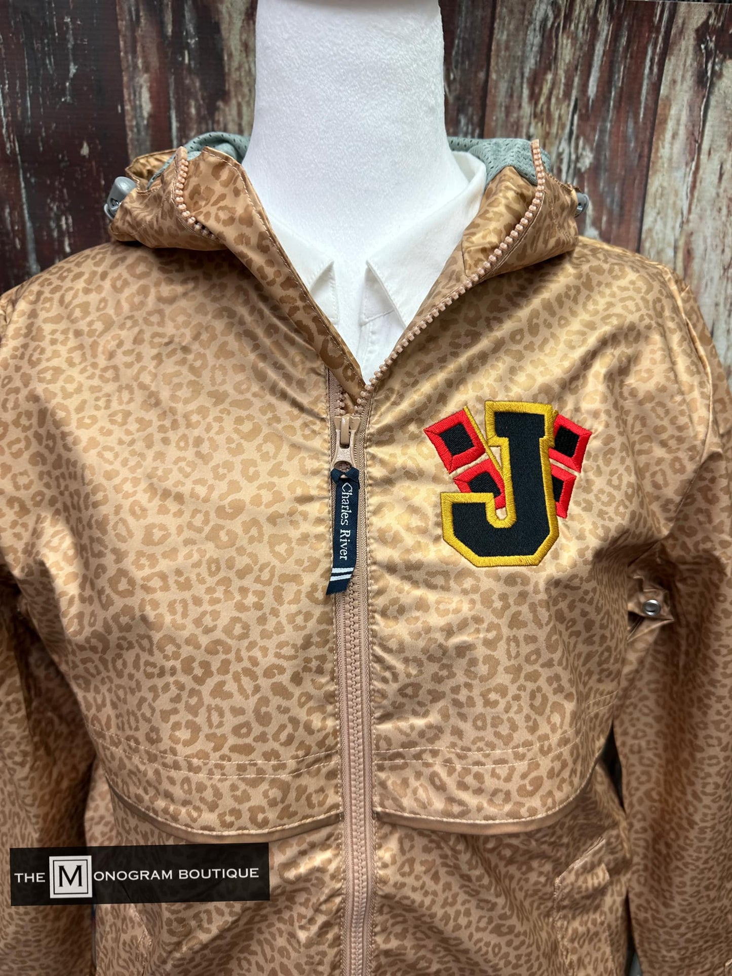 Charles River New Englander Rain Jacket Gold Leopard