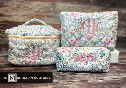 Quilted Cotton Makeup Bag (3 Pieces)