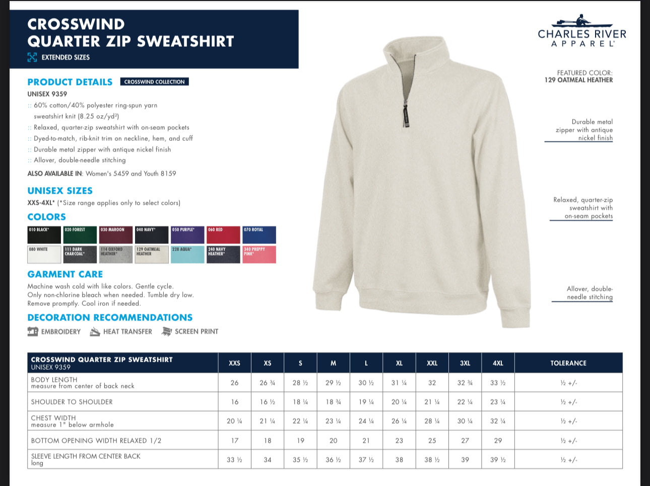 Charles River Crosswind Quarter Zip Sweatshirt