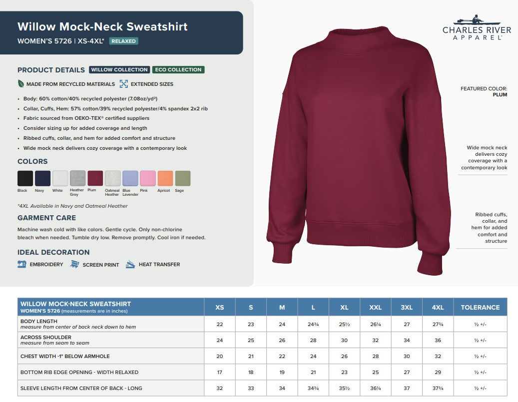 Charles River Ladies Mock Neck Sweatshirt