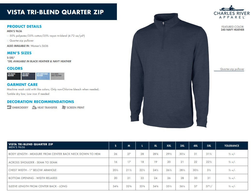 Charles River Men's Vista Tri-Blend Quarter Zip