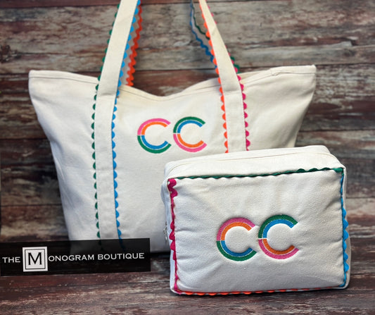Rainbow Canvas Tote and Cosmetic Bag